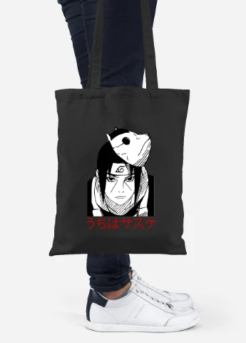 Эко сумка шопер Саске Учиха Наруто (Uchiha Sasuke, Naruto) (92102-3344-BK) черная MobiPrint Lite (256923874)