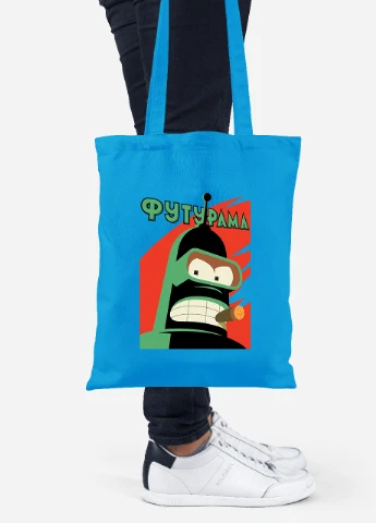Эко сумка шопер Бендер Футурама (Bender Futurama) (92102-2864-BL) синяя MobiPrint Lite (256924848)