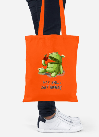 Еко-сумка шоппер Не злий, просто голодний Андроїд (92102-2033-OG) помаранчева MobiPrint lite (256920591)