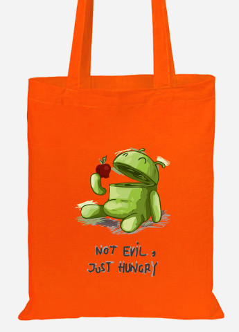 Еко-сумка шоппер Не злий, просто голодний Андроїд (92102-2033-OG) помаранчева MobiPrint lite (256920591)