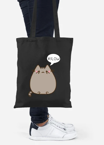 Еко-сумка шоппер Кіт Пушин (Pusheen Cat) (92102-2853-BK) чорна MobiPrint Lite (256924367)