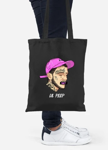 Еко-сумка шоппер Ліл Піп (Lil Peep) (92102-2635-BK) чорна MobiPrint Lite (256922086)