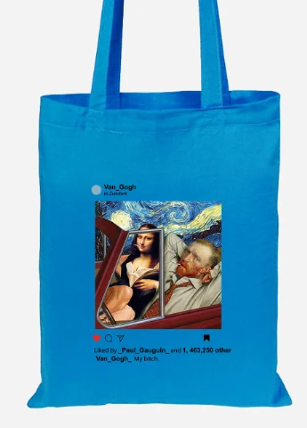 Эко сумка шопер Инстаграм Ван Гог и Джоконда (van Gogh and La Gioconda) (92102-2952-BL) синяя MobiPrint Lite (256921256)