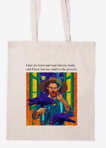 Эко сумка шопер Винсент Ван Гог Ворон (Vincent van Gogh) (92102-2961-BG) бежевая MobiPrint Lite (256922840)