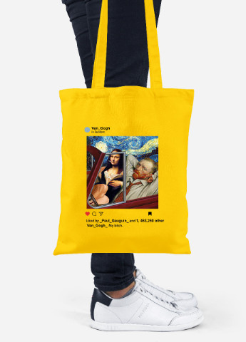 Еко-сумка шоппер Інстаграм Ван Гог та Джоконда (van Gogh and La Gioconda) (92102-2952-SY) жовта MobiPrint Lite (256923386)
