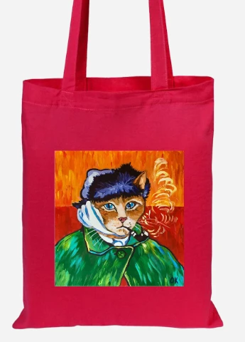 Еко-сумка шоппер Кіт Вінсент Ван Гог (Vincent van Gogh Cat) (92102-2958-RD) червона MobiPrint Lite (256922070)
