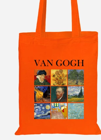 Еко-сумка шоппер Вінсент Ван Гог Картини (Vincent van Gogh) (92102-2960-OG) помаранчева MobiPrint Lite (256921788)