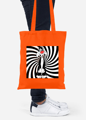 Эко сумка шопер Кот Сильвестр Луни Тюнз (Sylvester the Cat Looney Tunes) (92102-2884-OG) оранжевая MobiPrint Lite (256920264)