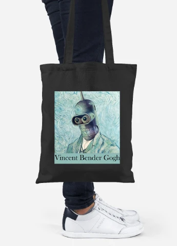 Еко-сумка шоппер Вінсент Ван Гог Бендер (Vincent van Gogh Bender) (92102-2956-BK) чорна MobiPrint Lite (256923127)