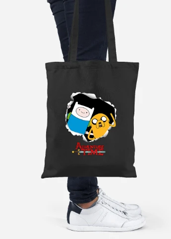 Еко-сумка шоппер Фін і Джейк пес (Finn & Jake the dog) (92102-1581-BK) чорна MobiPrint Lite (256922565)