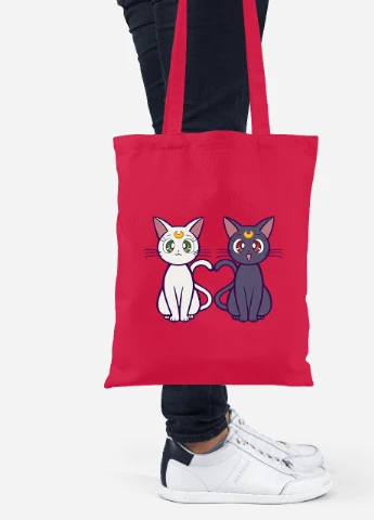 Эко сумка шопер Луна Кошки Сейлор Мун (anime Sailor Moon Cats) (92102-2849-RD) красная MobiPrint Lite (256923916)