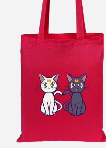 Эко сумка шопер Луна Кошки Сейлор Мун (anime Sailor Moon Cats) (92102-2849-RD) красная MobiPrint Lite (256923916)