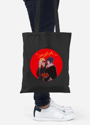 Еко-сумка шоппер Наруто Узумакі та Саске Учіха (Naruto Uzumaki and Sasuke Uchiha) (92102-2815-BK) чорна MobiPrint Lite (256924464)