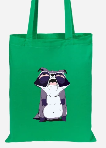 Эко сумка шопер Mood: Енот (92102-2053-KG) зеленая MobiPrint Lite (256922487)