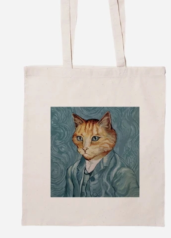 Эко сумка шопер Кот Винсент Ван Гог (Vincent van Gogh Cat) (92102-2959-BG) бежевая MobiPrint Lite (256924379)