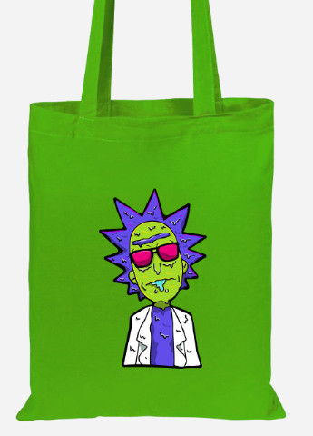Эко сумка шопер Рик Санчез и Морти Смит Рик и Морти (Rick and Morty) (92102-2934-LM) салатовая MobiPrint Lite (256923256)