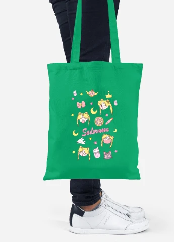 Эко сумка шопер Сейлор Мун (Sailor Moon) (92102-2911-KG) зеленая MobiPrint Lite (256920975)
