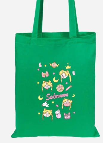 Эко сумка шопер Сейлор Мун (Sailor Moon) (92102-2911-KG) зеленая MobiPrint Lite (256920975)