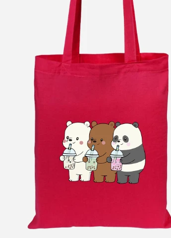 Еко-сумка шоппер Вся правда про ведмедів (We Bare Bears) (92102-2896-RD) червона MobiPrint Lite (256920823)