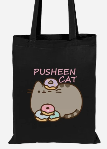 Эко сумка шопер Кот Пушин (Pusheen Cat) (92102-3346-BK) черная MobiPrint Lite (256921812)