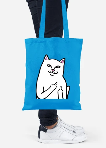Еко-сумка шоппер мем Білий Кіт з пальцем (meme Cat Middle finger) (92102-2851-BL) синя MobiPrint Lite (256920641)