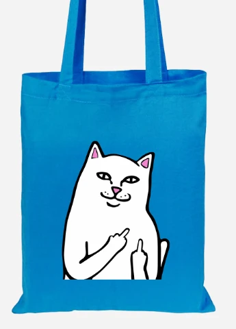 Еко-сумка шоппер мем Білий Кіт з пальцем (meme Cat Middle finger) (92102-2851-BL) синя MobiPrint Lite (256920641)