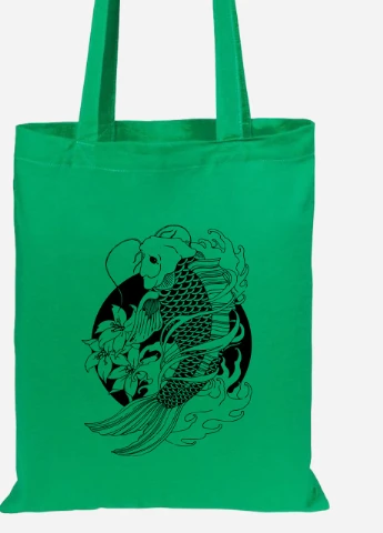 Эко сумка шопер Рыбка Кои (Koi Fish) (92102-2858-KG) зеленая MobiPrint Lite (256924277)