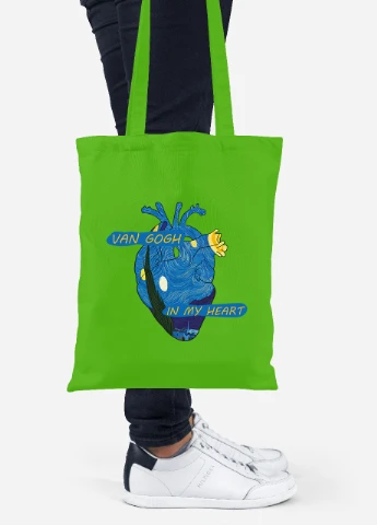Еко-сумка шоппер Серце Вінсент Ван Гог (Vincent van Gogh) (92102-2950-LM) салатова MobiPrint Lite (256921095)