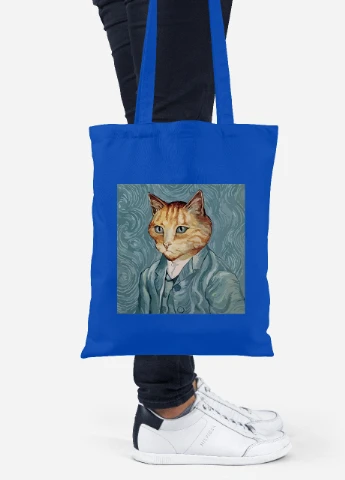 Эко сумка шопер Кот Винсент Ван Гог (Vincent van Gogh Cat) (92102-2959-SK) голубая MobiPrint Lite (256922969)