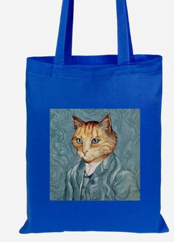 Эко сумка шопер Кот Винсент Ван Гог (Vincent van Gogh Cat) (92102-2959-SK) голубая MobiPrint Lite (256922969)