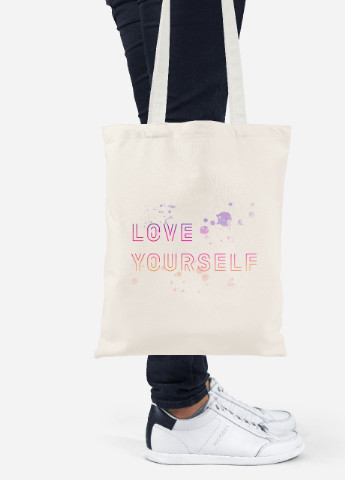 Еко-сумка шоппер БТС Love yourself (BTS) (92102-3276-BG) бежева MobiPrint lite (256924791)