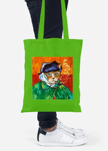 Еко-сумка шоппер Кіт Вінсент Ван Гог (Vincent van Gogh Cat) (92102-2958-LM) салатова MobiPrint Lite (256921451)