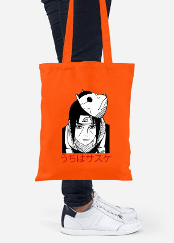Еко-сумка шоппер Саске Учіха Наруто (Uchiha Sasuke, Naruto) (92102-3344-OG) помаранчева MobiPrint Lite (256924147)