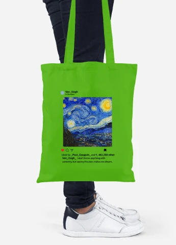 Еко-сумка шоппер Інстаграм Зоряна ніч Вінсент Ван Гог (Instagram van Gogh) (92102-2965-LM) салатова MobiPrint Lite (256922569)