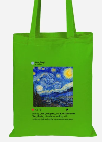 Еко-сумка шоппер Інстаграм Зоряна ніч Вінсент Ван Гог (Instagram van Gogh) (92102-2965-LM) салатова MobiPrint Lite (256922569)