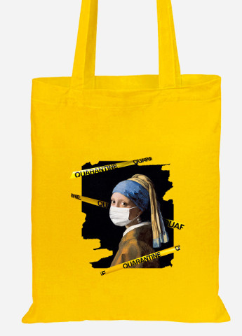 Еко-сумка шоппер Дівчина з перлами (92102-1417-SY) жовта MobiPrint Lite (256921284)