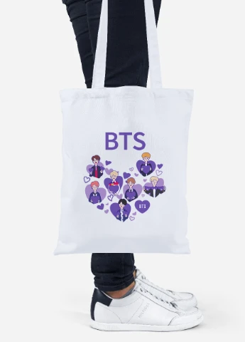 Эко сумка шопер БТС (BTS) (92102-3273) белая MobiPrint Lite (256922741)