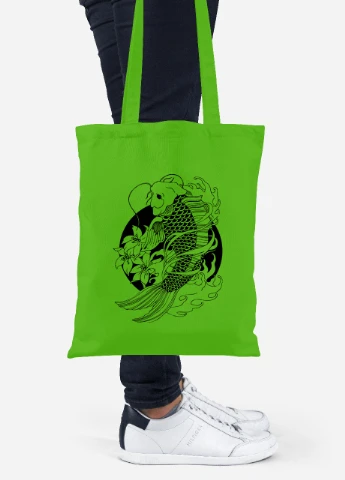 Эко сумка шопер Рыбка Кои (Koi Fish) (92102-2858-LM) салатовая MobiPrint Lite (256923011)