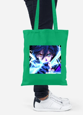 Еко-сумка шоппер Саске Наруто (Uchiha Sasuke, Naruto) (92102-3084-KG) зелена MobiPrint Lite (256921022)