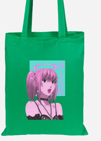 Еко-сумка шоппер Міса Амане Зошит смерті (Misa Amane Death Note) (92102-2827-KG) зелена MobiPrint Lite (256922526)