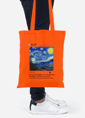 Еко-сумка шоппер Інстаграм Зоряна ніч Вінсент Ван Гог (Instagram van Gogh) (92102-2965-OG) помаранчева MobiPrint Lite (256922016)