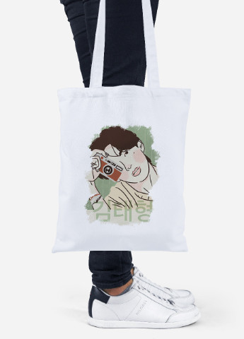 Еко-сумка шоппер Кім Тхехен БТС (Kim Tae-hyung BTS) (92102-3262) біла MobiPrint Lite (256923576)