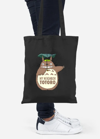 Еко-сумка шоппер Мій сусід Тоторо (My Neighbor Totoro) (92102-2656-BK) чорна MobiPrint Lite (256922314)