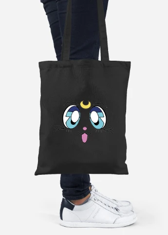 Еко-сумка шоппер Місяць Кішки Сейлор Мун (anime Sailor Moon Cats) (92102-2921-BK) чорна MobiPrint Lite (256923750)