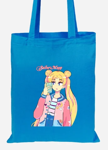 Еко-сумка шоппер Сейлор Мун (Sailor Moon) (92102-2924-BL) синя MobiPrint Lite (256923782)