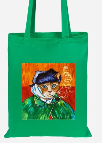 Эко сумка шопер Кот Винсент Ван Гог (Vincent van Gogh Cat) (92102-2958-KG) зеленая MobiPrint Lite (256921386)