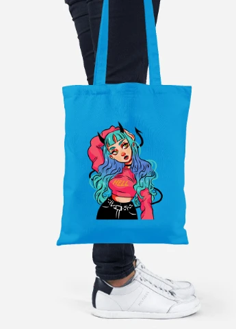Эко сумка шопер Девушка демон (Cute Girl Illustration Art) (92102-2838-BL) синяя MobiPrint Lite (256923614)