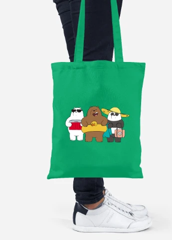 Еко-сумка шоппер Вся правда про ведмедів (We Bare Bears) (92102-2893-KG) зелена MobiPrint Lite (256920843)
