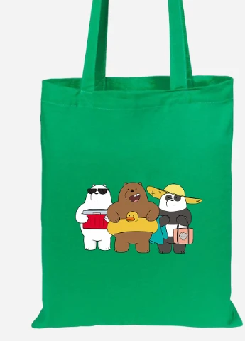 Еко-сумка шоппер Вся правда про ведмедів (We Bare Bears) (92102-2893-KG) зелена MobiPrint Lite (256920843)