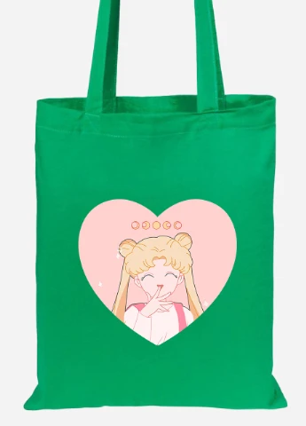 Еко-сумка шоппер Місяць Кішки Сейлор Мун (anime Sailor Moon Cats) (92102-2922-KG) зелена MobiPrint Lite (256920363)